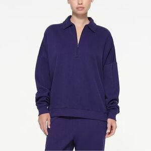 NWT SKIMS Cotton Fleece Sweatshirt Classic Quarter Zip Pullover in Concord
